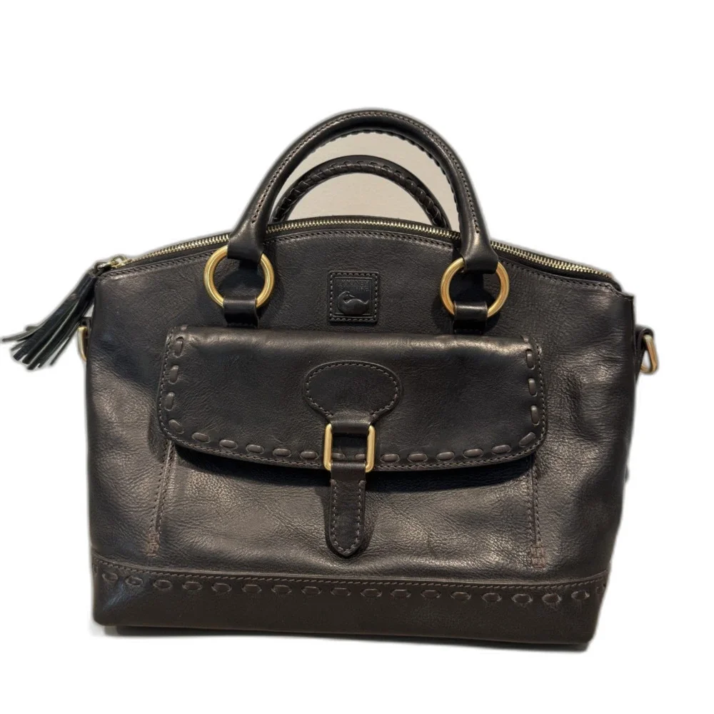 Dooney & Bourke Florentine Satchel Front Pocket Black Leather Handbag Purse